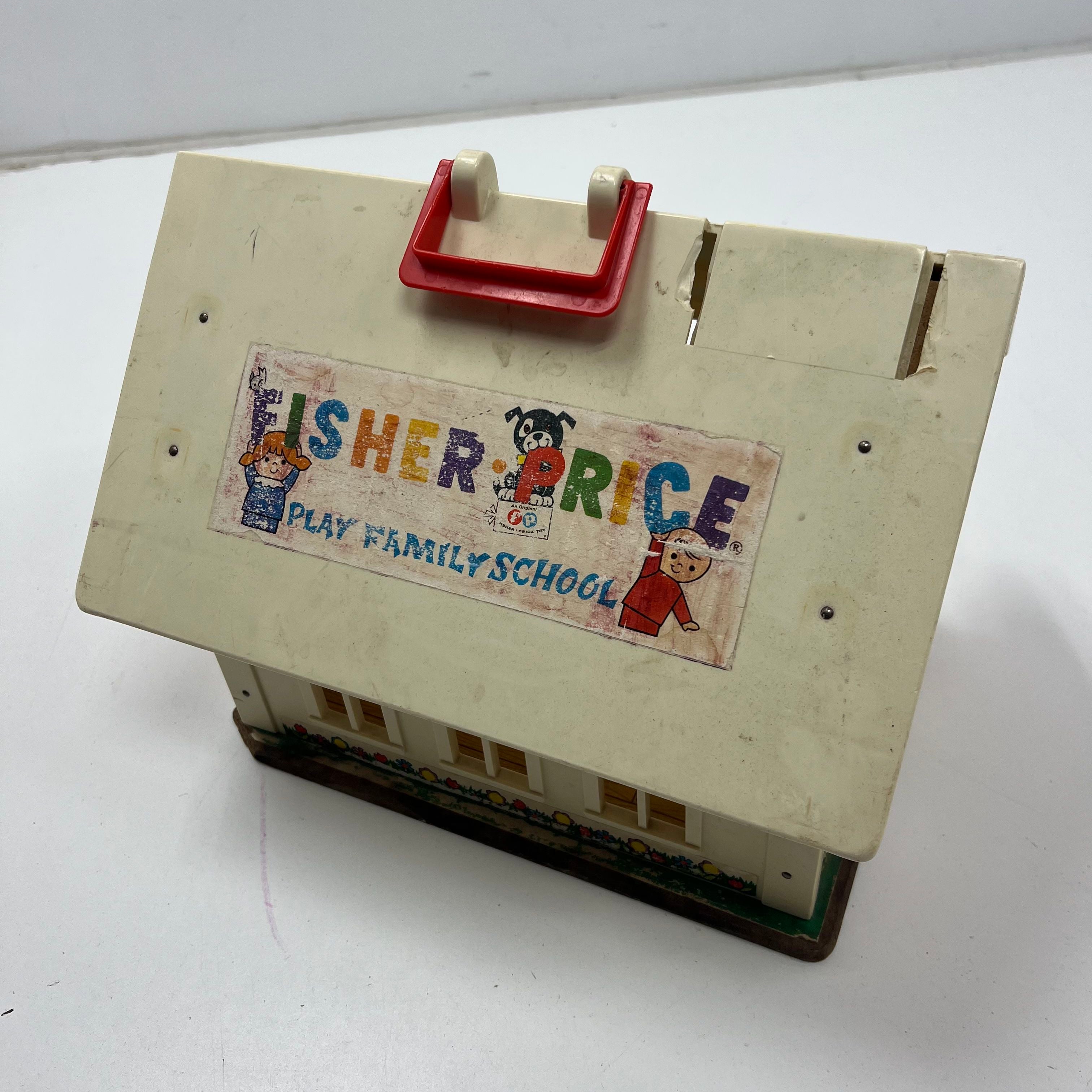Vintage 1970s Fisher Price #923 Play Family School Playset House Carry Case