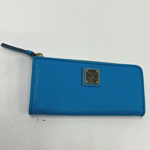 Dooney & Bourke Blue Saffiano Leather Zip Around Wallet Wristlet Silver Hardware