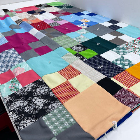 Vintage Patchwork Quilt Tied Multicolored Retro Geometric Floral Handcrafted