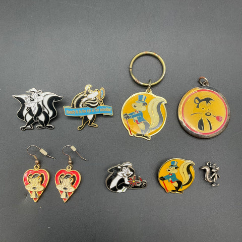 Warner Bros Pepe Le Pew Jewelry & Pin Lot 9 Pieces Sterling Charm Vintage 90s