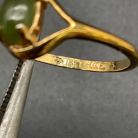 Vintage 70s 18K HGE Green Cabochon Solitaire Ring Size 5