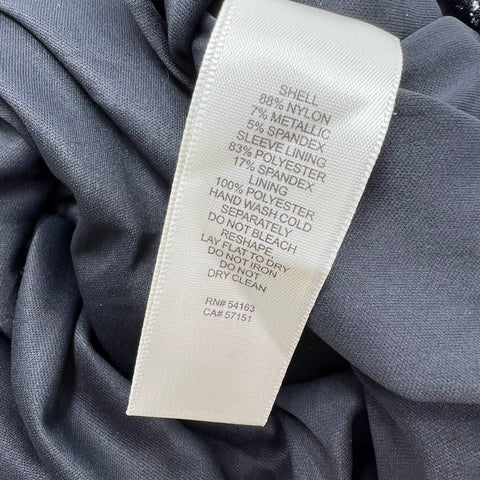 Eliza J Women's NWT Puff Sleeve Metallic Faux Wrap Cocktail Dress Black Silver 6