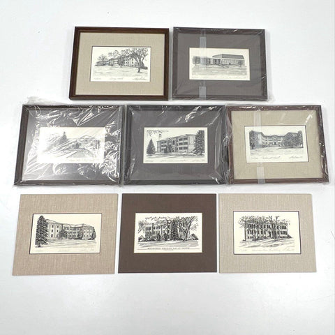 Peg Lodes 8 Wayne State College Prints 11x9 Signed 1980s Campus Architecture