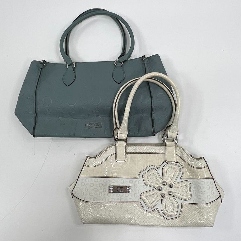 Guess Purse Lot 2 Handbags Blue Tote White Snakeskin Satchel Faux Leather