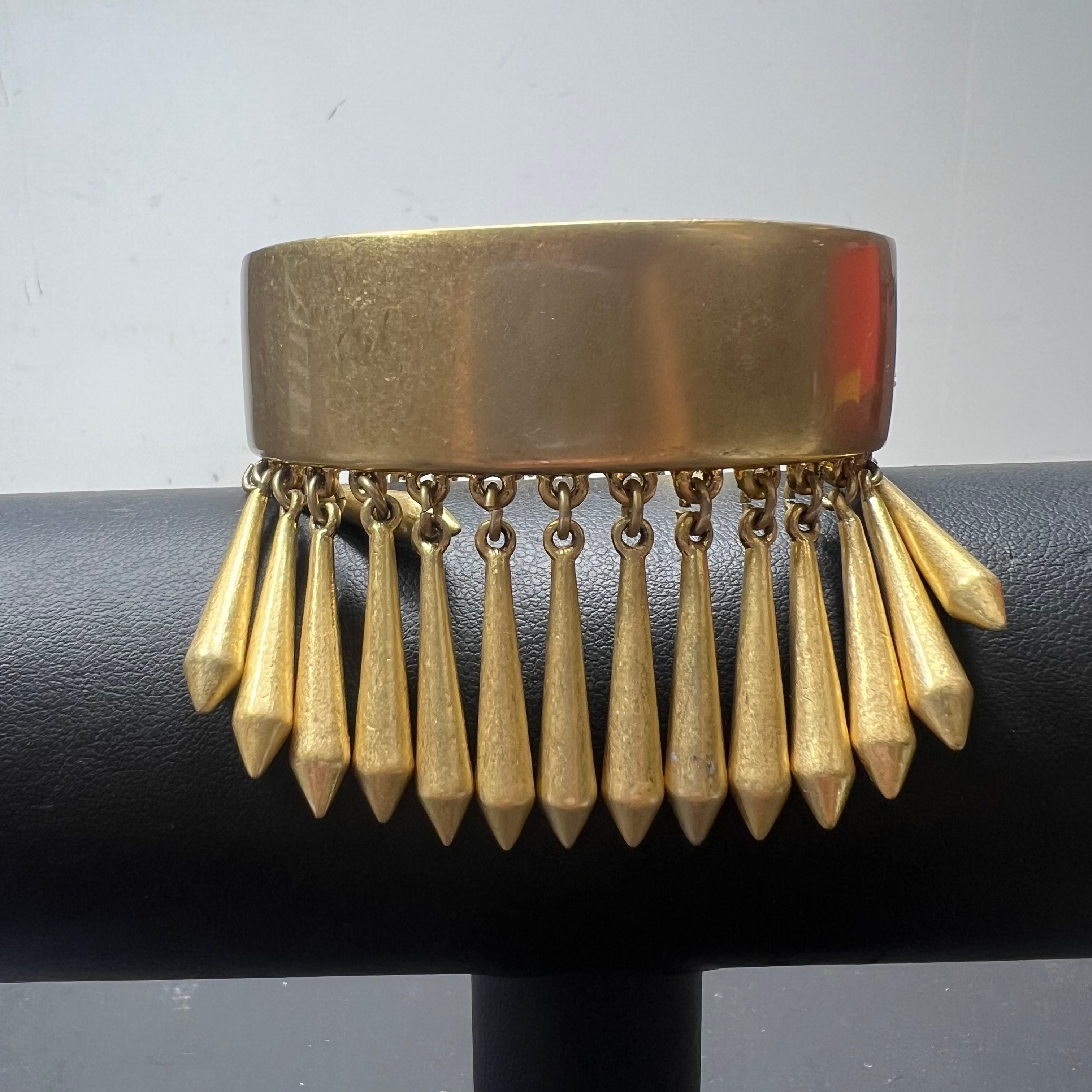 Lia Sophia Brushed Gold Tone Dangle Fringe Magnetic Closure Cuff Bracelet