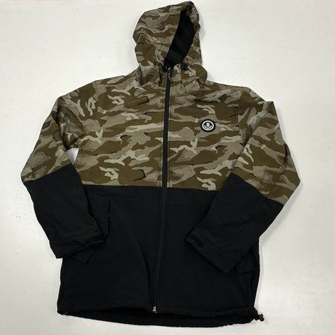 Neff Men's Softshell Hoodie Jacket Camo Black Colorblock Full Zip Fleece Sz M