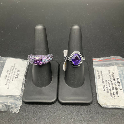 Bomb Party Hematite Plated Lavender Amethyst CZ Rings Lot of 2 Size 7