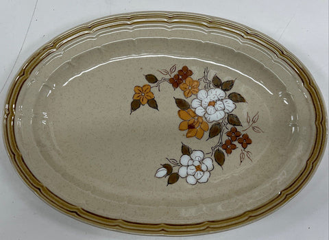 Crown Manor Autumn Blossom Oval Serving Platter Handpainted Stoneware Vintage