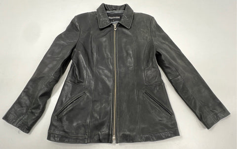 Kenneth Cole Reaction Women's Black Full Zip Leather Jacket Shirt Collar Sz L