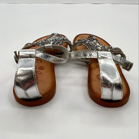 Naughty Monkey Silver Rhinestone Medallion Strappy Thong Sandals Size 8.5