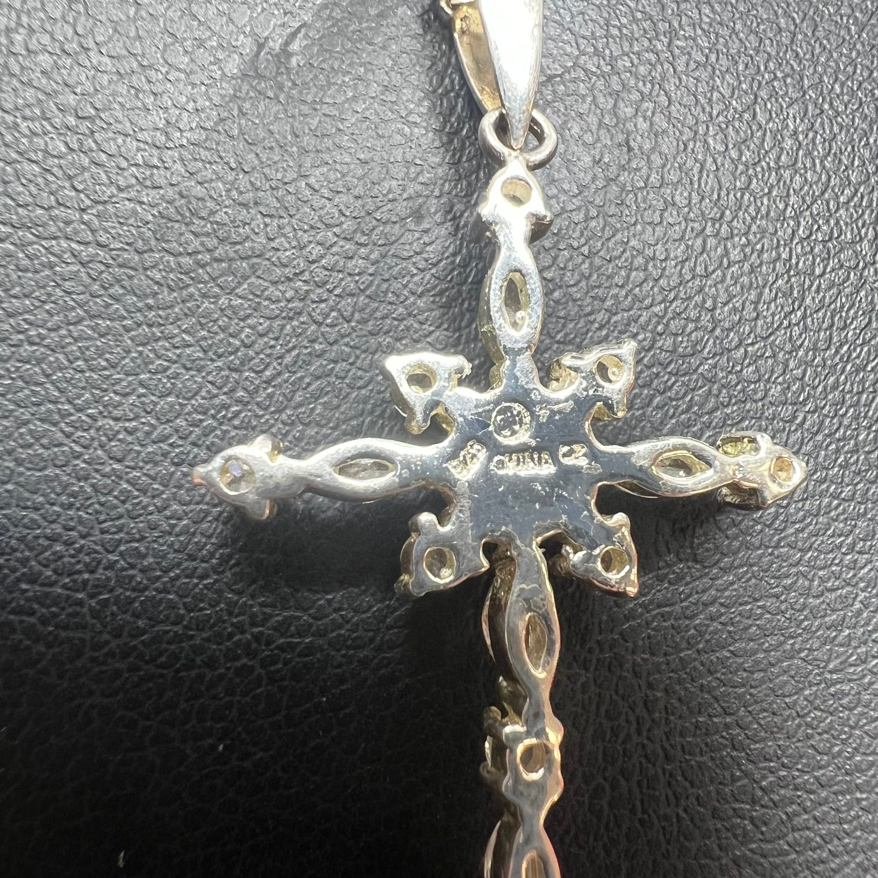 925 Sterling Silver Chain with Rhinestone Cross Sterling Pendant Necklace