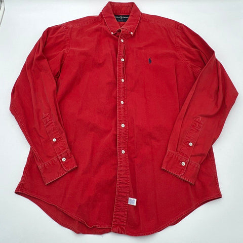 Vintage 90s Ralph Lauren Men's Red Cotton Button Down Shirt Made in USA Sz L