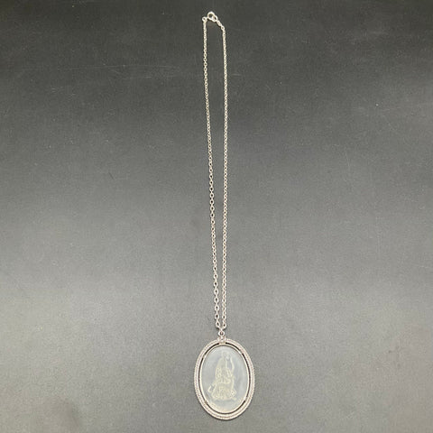Vintage Avon Silver Tone Clear Glass Intaglio Pendant Necklace Classical 28"