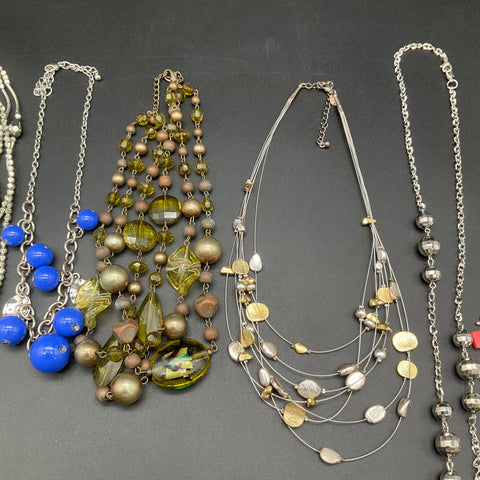 Mixed Fashion Costume Jewelry Lot 9 Necklaces Statement Beaded Silver Tone