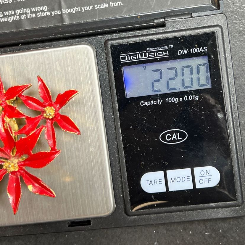 Vintage Red Poinsettia Gold Tone Brooch