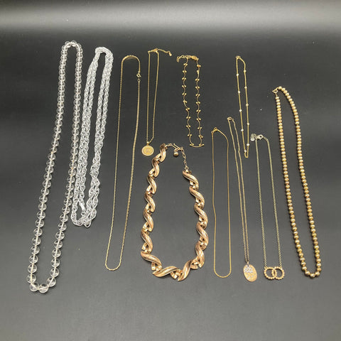 Vintage Costume Jewelry Lot of 11 Necklaces Gold Silver Tone Zodiac Choker