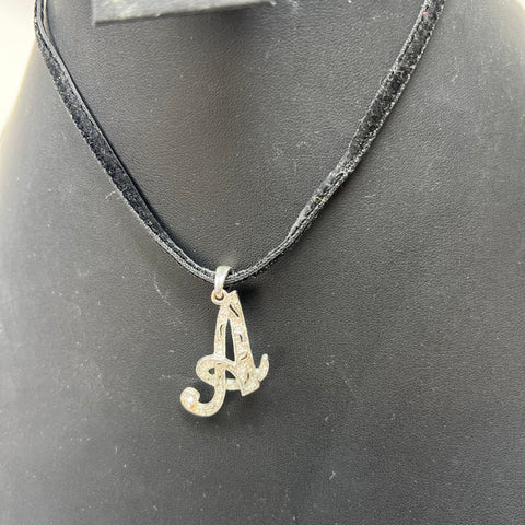 Vintage Monet Black Suede Choker Necklace Initial Letter Cursive A Pendant