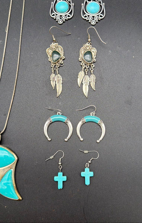 Southwestern Turquoise Tone Costume Jewelry Lot Necklaces Bracelets Earrings