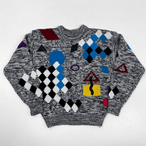 Vintage 90s FIX Geometric Patchwork Abstract Knit Sweater Sz S