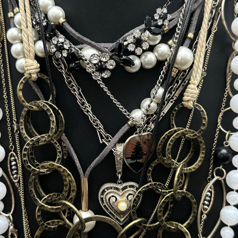 Vintage Modern Bohemian Statement Necklace Jewelry Lot Peace Heart Tribal 15+ Pc