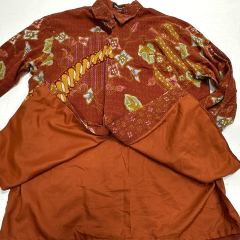Vintage 70s Batik Maya Long Sleeve Button Down Shirt Floral Geometric Sz XL