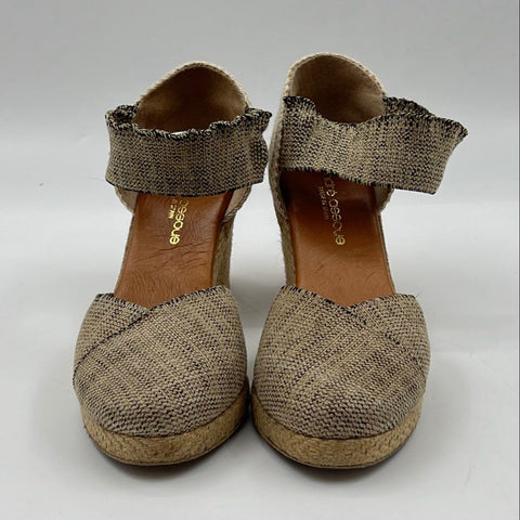 Andre Assous Woven Textile Espadrille Wedge Sandals Ankle Strap Tan Size 7