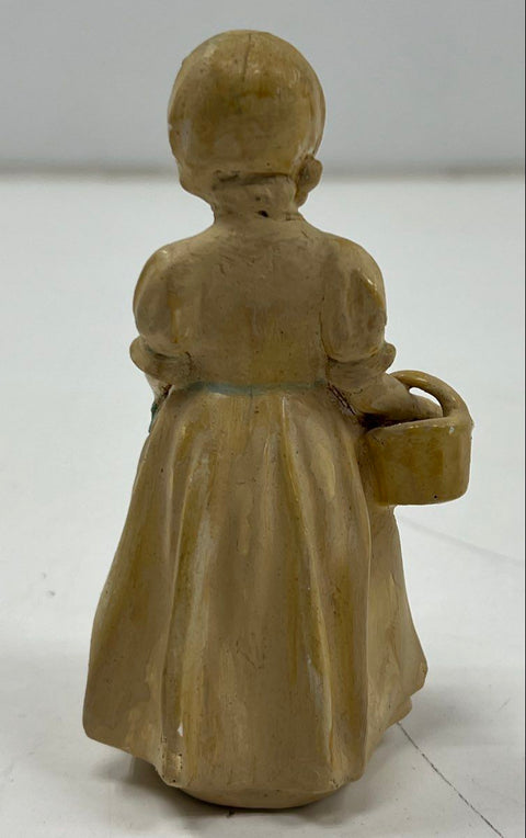 Vintage Ceramic Girl Figurine with Flowers and Basket 5 Inch Hand-Painted