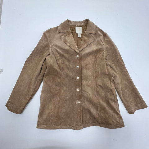 Vintage Y2K J. Jill Women's Tan Suede Leather Blazer Jacket Size M
