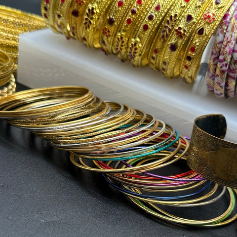 Costume Jewelry Lot 60+ Bangles Cuffs Vintage to Modern Gold Tone Mixed