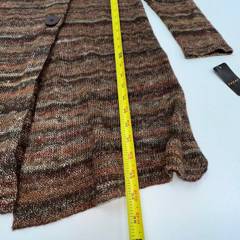 Fever NWT Women's Brown Multicolor Striped Ruffle Collar Cardigan Sweater Sz M