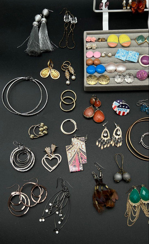 Mixed Style Costume Jewelry Lot 100+ Pieces Earrings Hoops Dangles Studs Boho