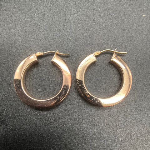 Milor Italy Bronze Hoop Earrings Polished Flat Edge Round Design 1"