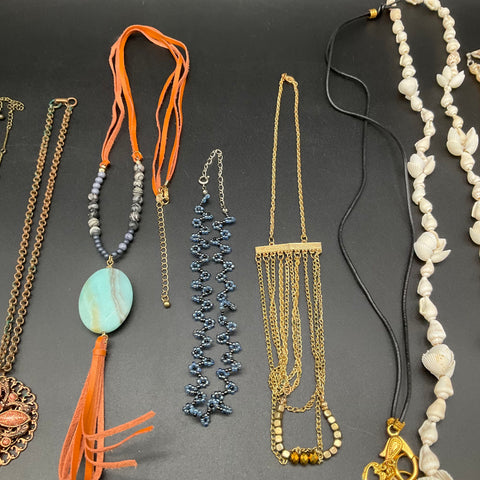 Mixed Costume Fashion Jewelry Necklace Lot 13pc Shell Beaded Tassel 0.75lb
