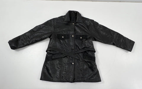 Vintage 90s Made in Italy Belted Faux Leather Jacket Animal Print Accents Sz XL