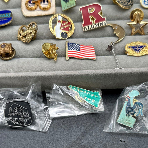 Vintage to Modern Mixed Costume Jewelry Lot 50+ Lapel Pins Brooches Enamel Flags