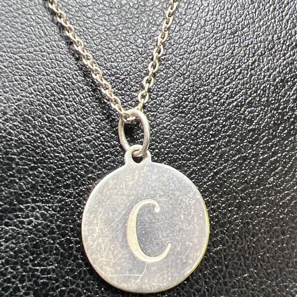 Stella & Dot Sterling Silver Letter C Circle Pendant Necklace
