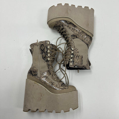 Club Exx Rattler Grip Snakeskin Platform Wedge Combat Boots Women's Size 7