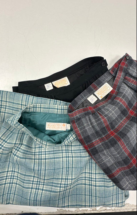 Vintage Pendleton Women's Wool Skirt Lot 3pc Plaid Tartan Solid Black Sz 8
