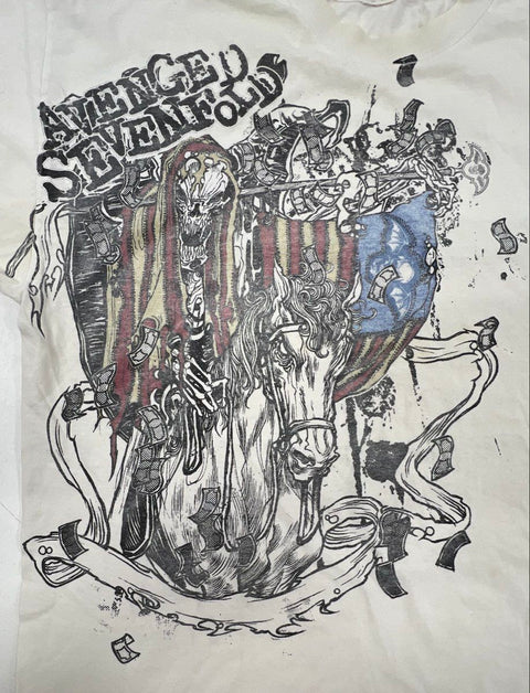Avenged Sevenfold Reaper Horse American Flag Graphic T-Shirt Double Stitch Sz XL