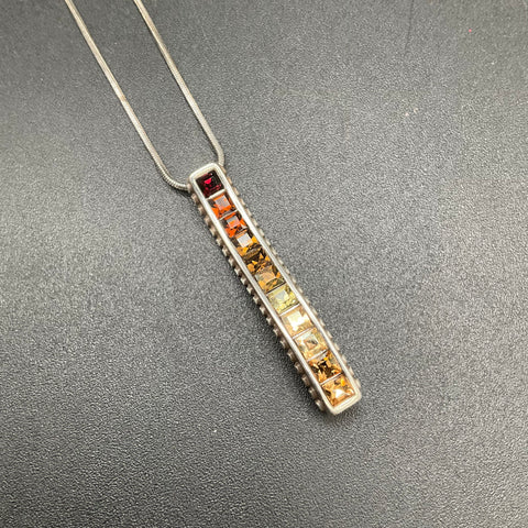 Brighton Silver Tone Multi-Color Gradient Bar Pendant Snake Chain Necklace 20"