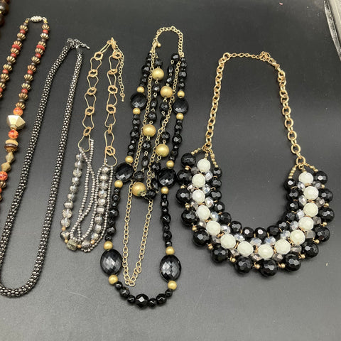 Vintage to Modern Costume Jewelry Lot 11 Necklaces Statement Beaded Boho 1.3lb