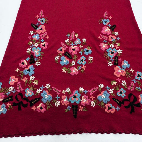 Double D Ranch Women's Red Floral Embroidered Linen Blend Knit Maxi Skirt Sz XS