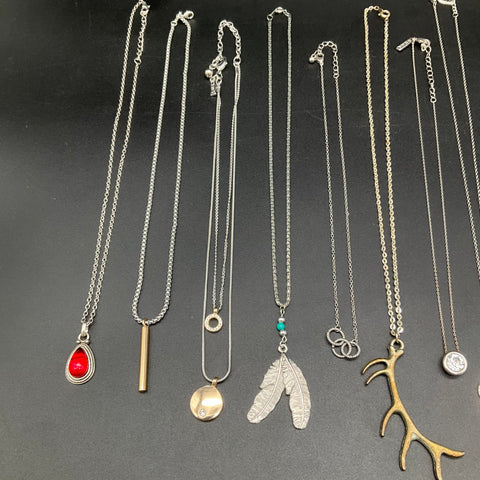 Fashion Pendant Jewelry Lot of 13 Necklaces Silver Gold Tone Antler Feather