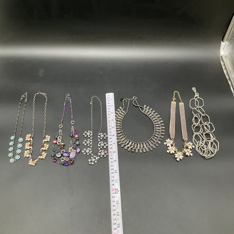 Fashion Costume Jewelry Lot of 7 Statement Necklaces Silver Gold Tone Mixed