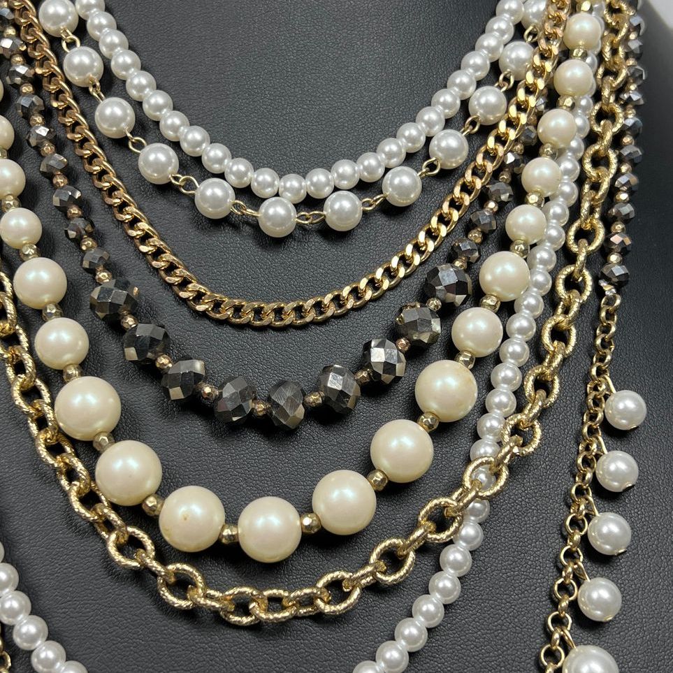 Ann Taylor Multi Strand Faux Pearl Multifaceted Beaded Necklace