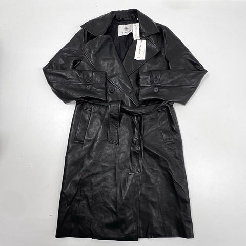 Babaton Women's Black Tabloid Vegan Leather Trench Jacket Sz S NWT
