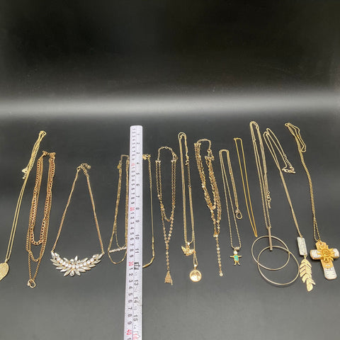 Mixed Costume Jewelry Lot 13pc Gold Tone Boho Statement Necklaces Hoop Earrings