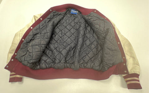Vintage 80s Holloway Wool Leather Varsity Letterman Jacket Maroon Sz L