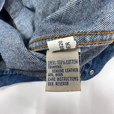 Vintage 90s Dunbrooke Mens Denim Trucker Jacket Leather Collar Flannel Lined L