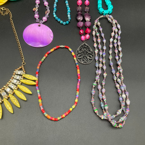 Vintage to Modern Costume Jewelry Lot 1.1 lbs Beaded Statement Necklaces 11pc